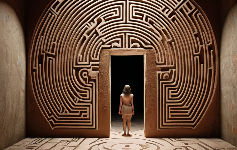 Introspective Portrait**
Prompt: A person standing at the entrance of a complex labyrinth, bathed in soft, diffused light, face expressing a mix of curiosity and apprehension. The labyrinth walls are textured with symbols representing emotions: joy, sadness, anger, fear. Style: Dreamy, slightly surreal, with a focus on capturing the inner emotional landscape. Palette: Muted earth tones with pops of vibrant color for the emotional symbols.
**