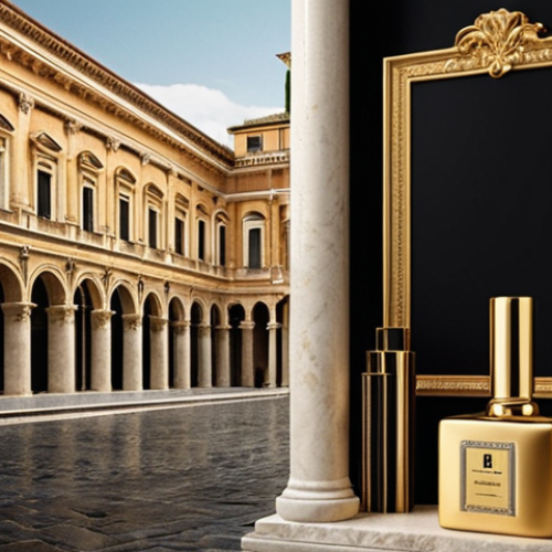**

*   **Prompt:** A sophisticated advertisement showcasing a luxury product. Use gold and black color palettes to convey elegance and refinement, resonating with Italian high-end consumers. Consider incorporating subtle Roman architectural elements in the background.

**