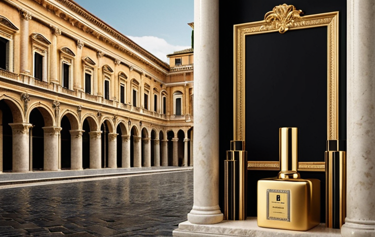 **
* **Prompt:** A sophisticated advertisement showcasing a luxury product. Use gold and black color palettes to convey elegance and refinement, resonating with Italian high-end consumers. Consider incorporating subtle Roman architectural elements in the background.
**